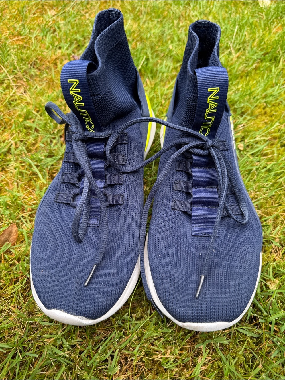 Nautica Men’s Navy Blue Athletic Sock Sneakers with Yellow Logo